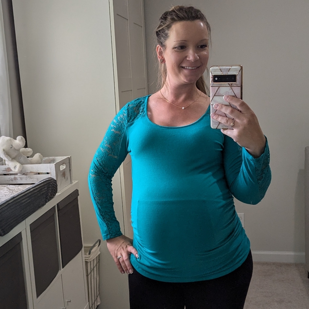 Turquoise blue lace maternity top